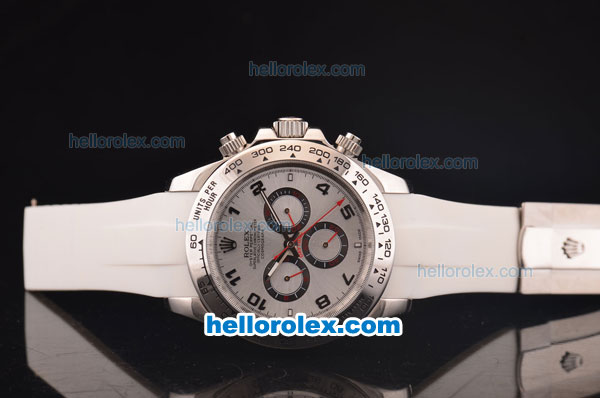 Rolex Daytona Asia 3836 Automatic Steel Case with Silver Dial and White Rubber Strap - 7750 Coating - Click Image to Close